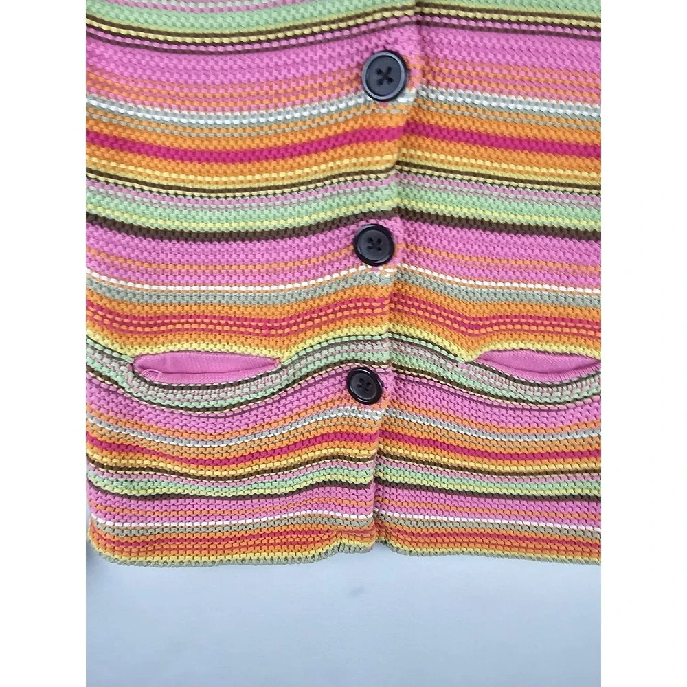Vintage GAP Kids‎ Crochet Knitted Rainbow Button Up Jacket Hoodie Girls XL 2005